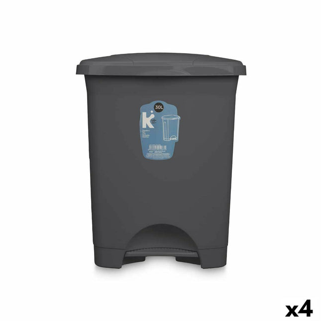 Bigbuy Home Pedaalemmer Antraciet Plastic 30 L (4 Stuks)