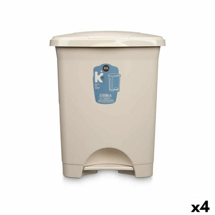 Bigbuy Home Pedaalemmer Beige Plastic 30 L (4 Stuks)