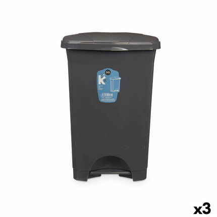Bigbuy Home Pedaalemmer Antraciet Plastic 50 L (3 Stuks)