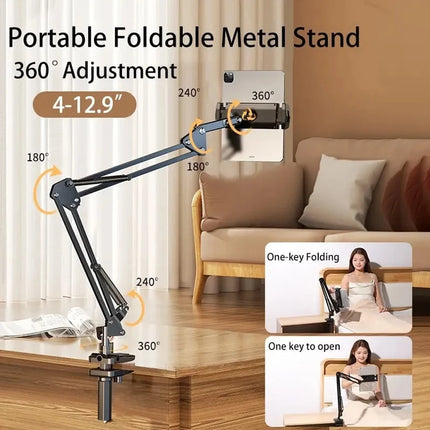 Verstelbare Tablet & lamp; Telefoonhouder met Lange Arm – 360° Draaibaar – Universele Standaard
